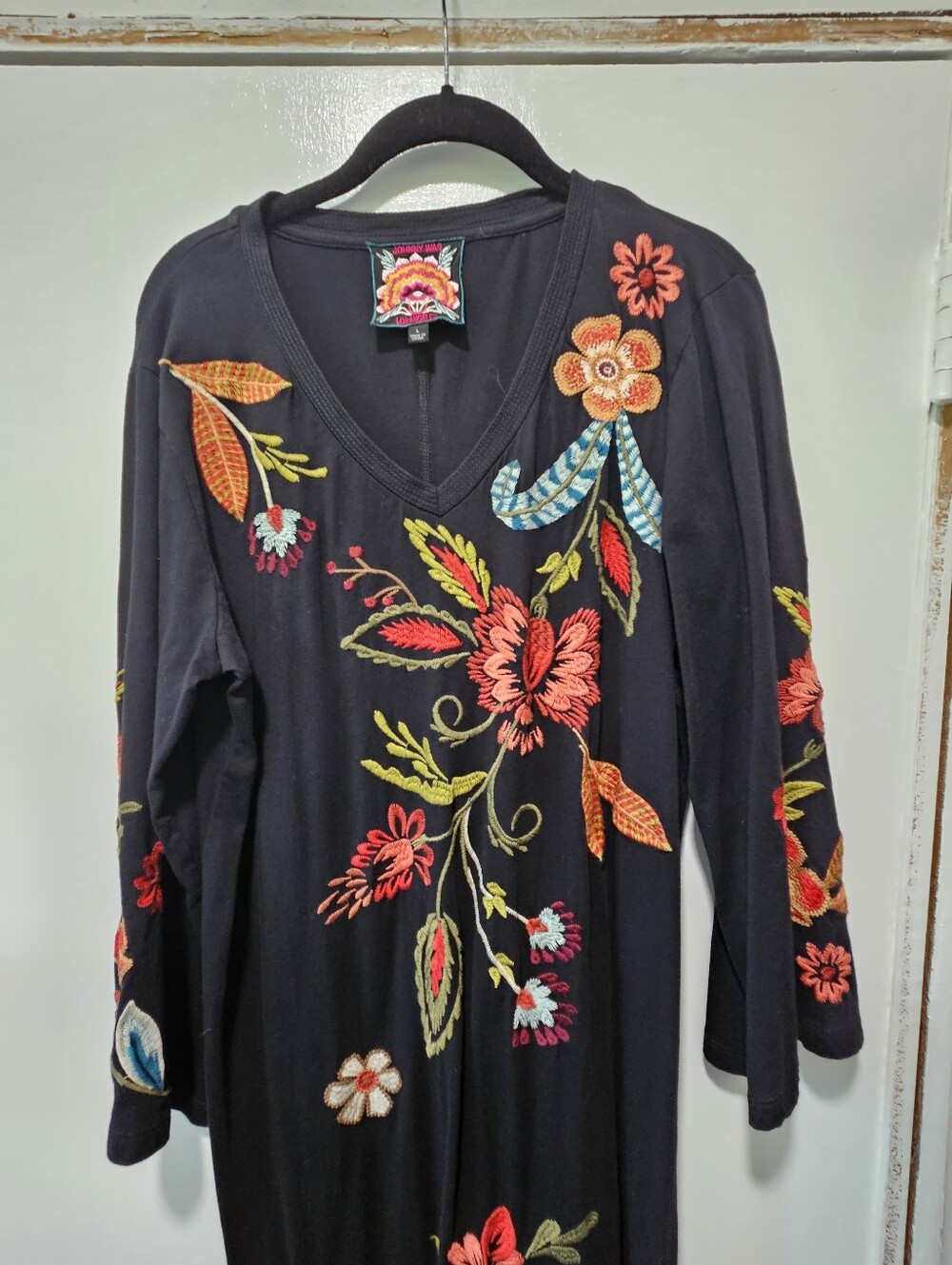 Johnny Was Black Maxi Dress with Multicolor Floral Embroidery - Picture 2 of 4